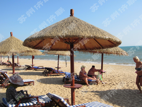 沙滩太阳伞|沙滩伞|收缩茅草伞|茅草遮阳伞-【效