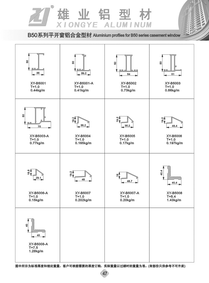 供应b50系列平开窗铝型材
