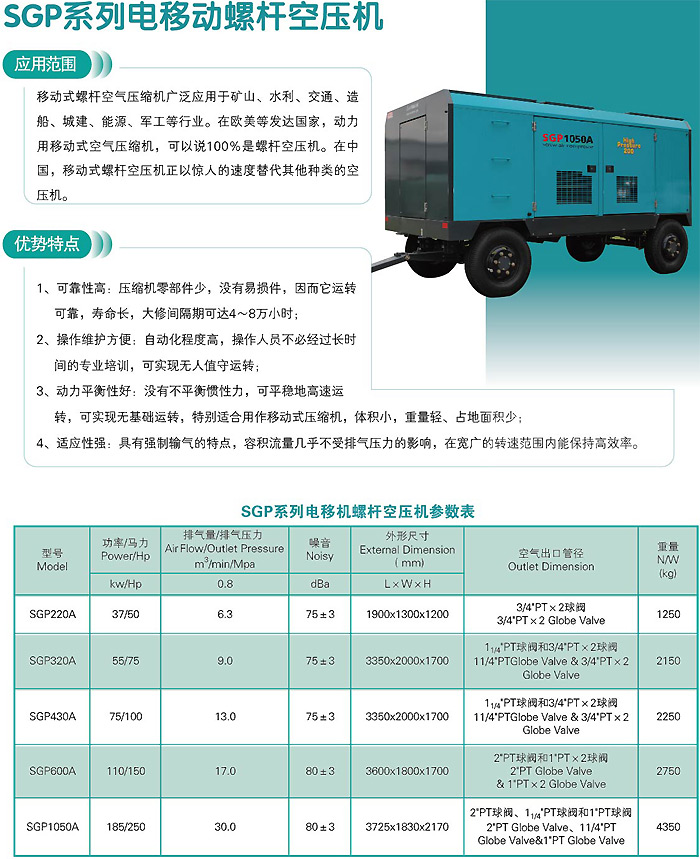 供应sgp系列电移动螺杆空压机 sgp 系列电移动螺杆空压机参数表 型号