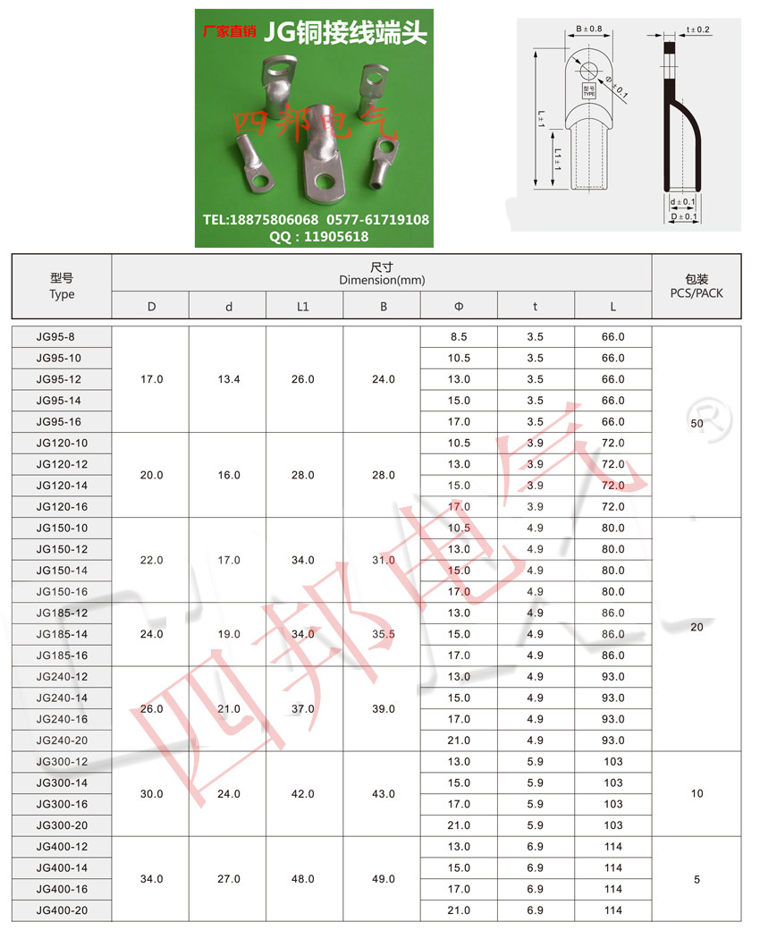 四邦电气 产品名称:jg铜接线端头,jg端子端头,jg铜线耳 规格型号:jg10