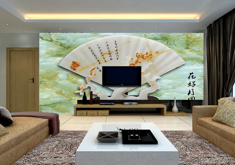 供应无缝墙布 壁画 花好月圆3d玉雕背景墙