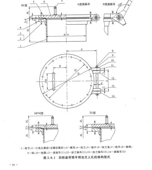 HG\/T21517-2014回转盖带颈平焊法兰人孔-【效
